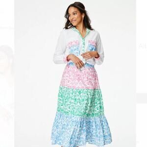 Roller Rabbit Aitona Long Sleeve Collar Poplin Button Down White Print Shirt XS